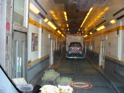 Entering the EuroTunnel carriage