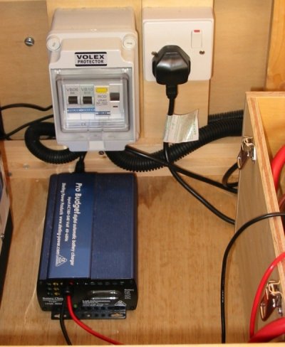 230 volt Mains Consumer unit, single mains socket outlet and Sterling Mains Charger