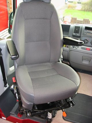 passenger cab seat in swivelled position
